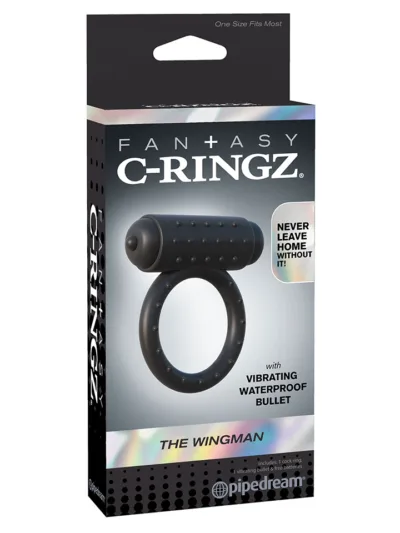 Fantasy C-ringz The Wingman Cockring with Vibrating Bullet - Black