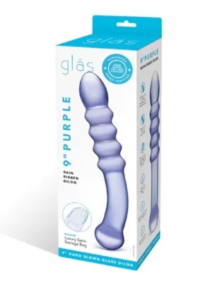 Purple Glass Ribbed Dildo with Curved Vaginal & Anal Play