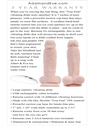 7 inch true feel dildo with suction cup & remote control