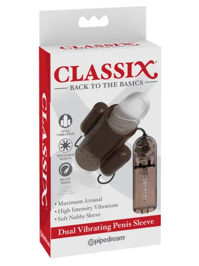 Dual Vibrating Penis Sleeve Soft Nubby for Extra Pleasure - Smoke
