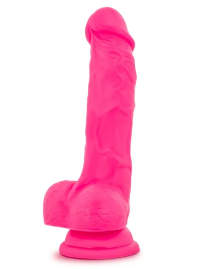 7.5 Inch Dual Density Cock with Balls Veiny Dildo - Neon Pink