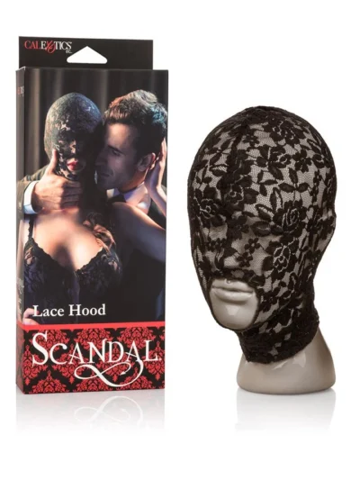 Scandal Lace Hood Full Face Bondage Mask Hood - Black
