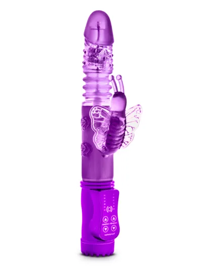 Rotating Thruster Vibrator with Butterfly Clit Stimulator - Purple