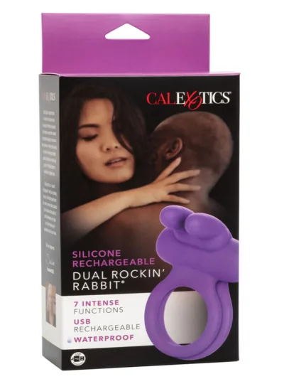 Cock Ring Silicone Rechargeable Dual Rockin Rabbit Enhancer Clit Stimulator