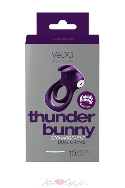 Thunder Bunny Vibrating Dual Cock Ring - Perfectly Purple