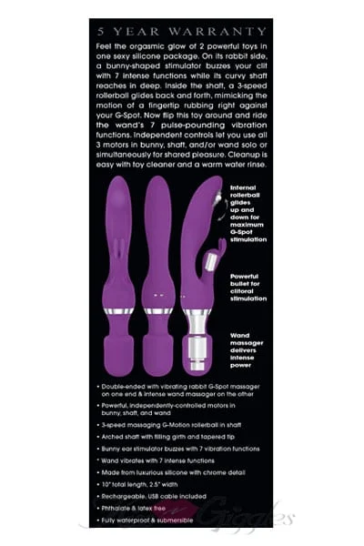 2-in-1 clit bunny shape stimulator and 3-speed rollerball