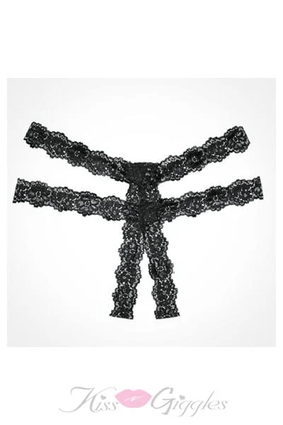 Southern rhapsody lace flowers crotchless black panty - one size