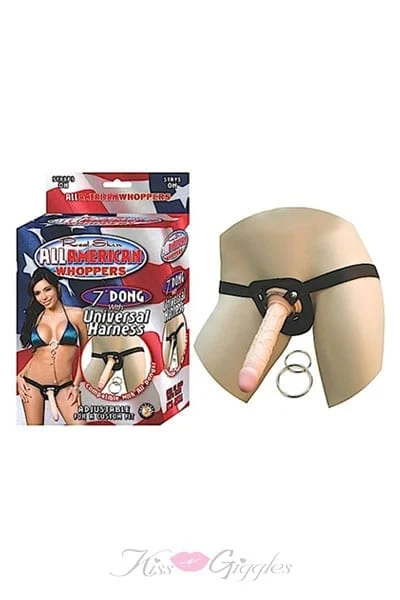 All American Whoppers 7-Inch Dong With Universal Harness - Flesh
