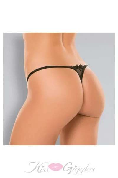 Allure pixie panty black g-string with lace front panel - one size
