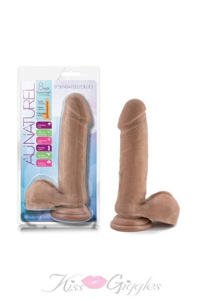 Au naturel 8 inch suction mount bendable dildo with balls - brown
