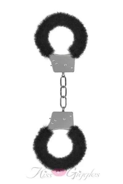 Black Furry Handcuffs Beginner's Bondage Wrist Restraint Cuffs