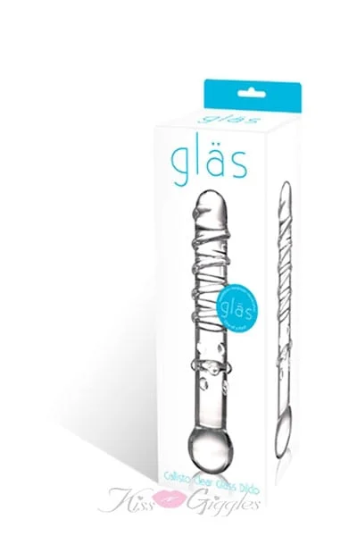 Callisto Clear Glass Dildo with Spiraled Ridges and Thick Nubs