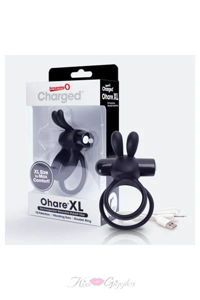 Cockring with Clit Stimulator Wearable Rabbit Vibe Black Ohare XL