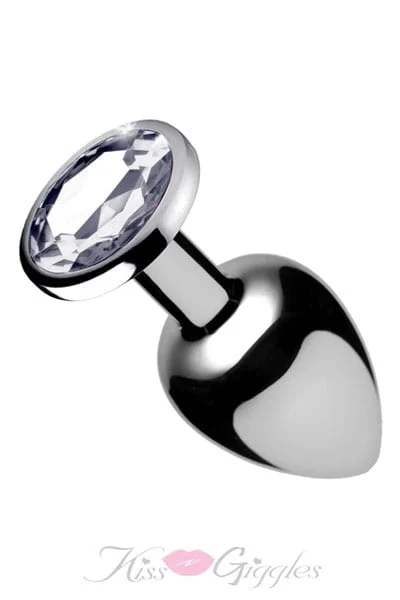 Chrome Small Butt Plug with Clear Gem Base Classic Tapered Shape