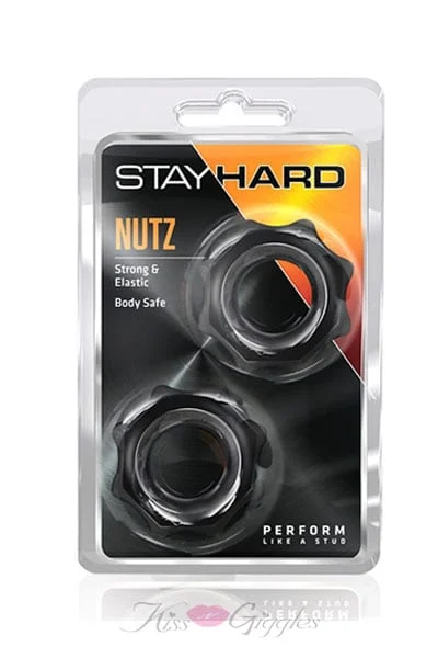 2 Pack Black Flexible Cock Ring Elite Stay Hard Nutz Shaped
