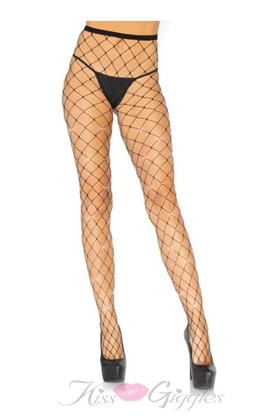Crystalized Fence Net Tights - One Size - Black