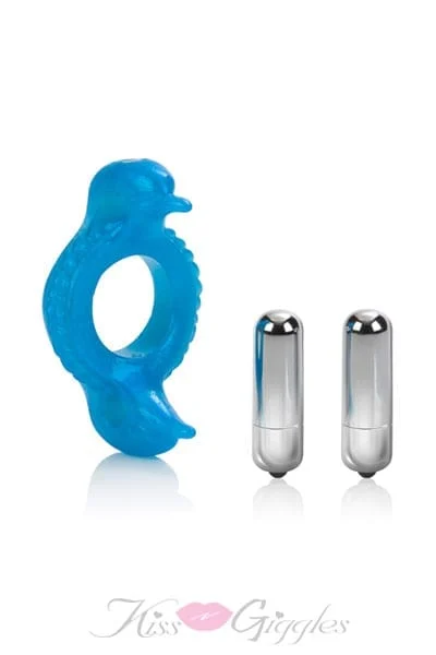 Double dolphin cock ring dual vibrator sex enhancer