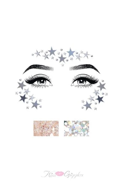Dream Adhesive Mirror Face Stars Jewels Sticker - Silver