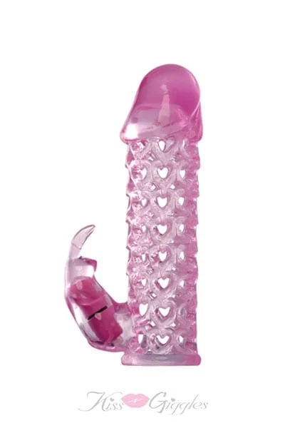 Stretchy Cock Cage Penis Sleeve with Clit Bunny Vibrator - Pink