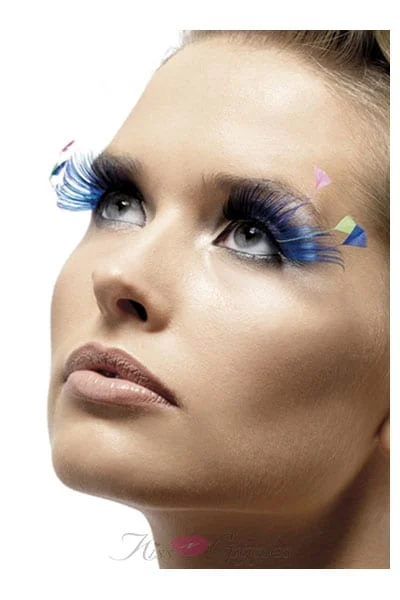 Side Sweeping Feather Plume Eyelashes - Blue and Blue