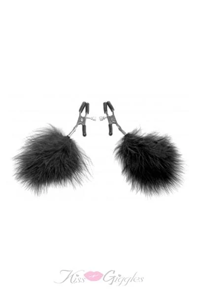 Black Feathered Adjustable Nipple Clamps with Rubber Tips for Comfort