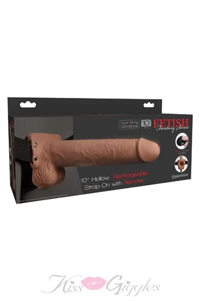 10 Inches Hollow Rechargeable Strap-on With Remote - Tan