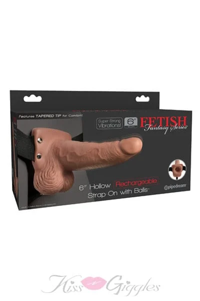 6 Inches Hollow Rechargeable Strap-on With Balls - Tan