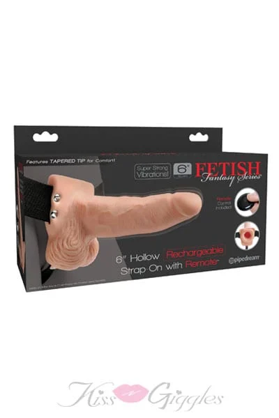 6 Inches Hollow Rechargeable Strap-on With Remote - Flesh