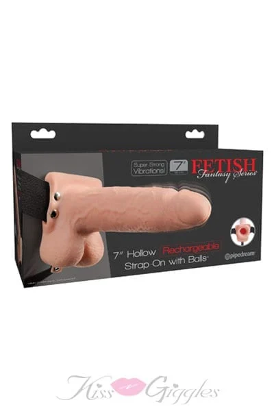 7 Inch Hollow Rechargeable Strap-on With Balls - Flesh