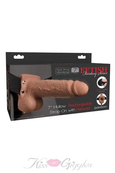 7 Inch Hollow Rechargeable Strap-on With Remote - Tan