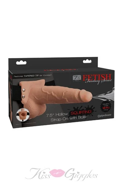 7.5 Inches Hollow Squirting Strap-on With Balls - Flesh
