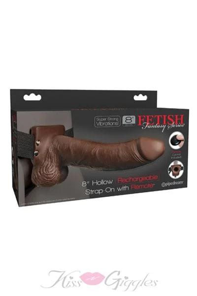8 Inches Hollow Rechargeable Strap-on With Remote - Brown