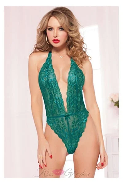 Floral lace teddy - emerald - one size