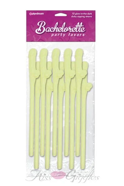 Glow-In-The-Dark Dicky Sipping Straws - 10 Piece Bachelorette Party