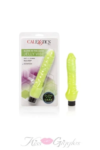 Glow In The Dark Jelly Penis Vibrator - Green 7-inch