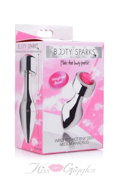 Chrome Butt Plug with Hot Pink Gem Weighted Anal Plug - Medium