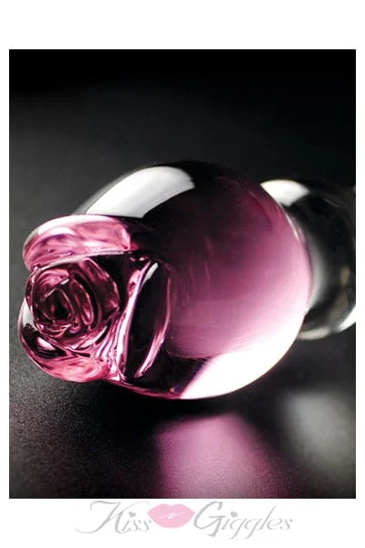 Luxury Pink Rose Shape Glass Dildo Vaginal Stimulator - Icicles No 12