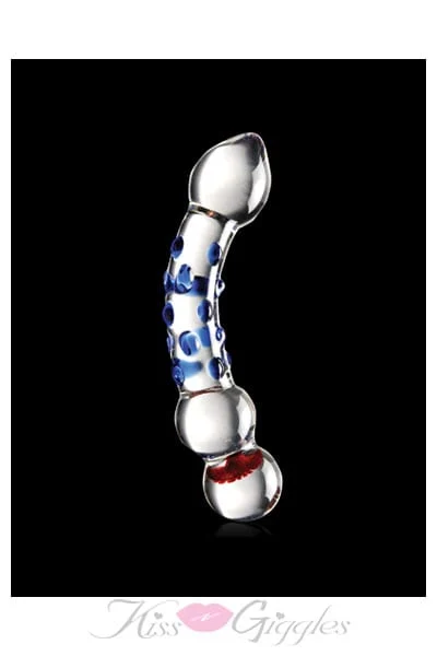 Icicles No 18 - Curve Glass Dildo with thick Head and Blue Bumps