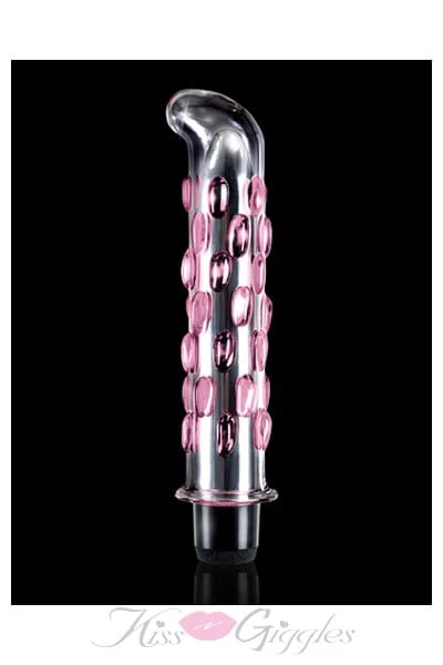 Icicles No. 19 - Curve Tip G Spot Glass Vibrator with Pink Bumps