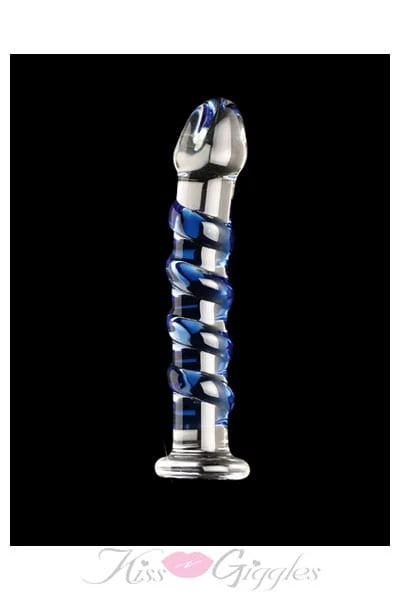 Icicles Hand-Blown Glass Massager Dildo with Blue Twister Swirl