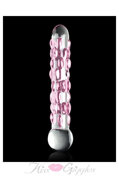 Icicles Hand-Blown Glass Massager Dildo with Pink Textured Teaser