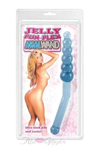 Jelly Fun Flex Anal Wand with Round Graduated Beads - Blue