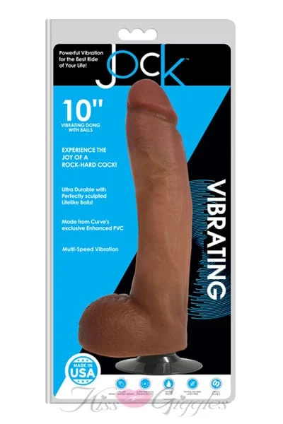 10 inch vibrating dong with balls and suction cup - latte