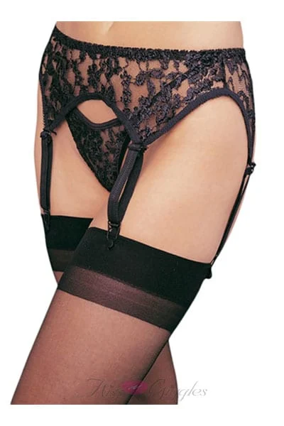 Lace Garterbelt and Thong - Black - One Size