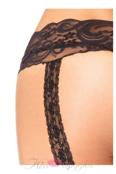 Lace Top Sheer Stockings With Backseam and Lace Garterbelt - One Size - Black