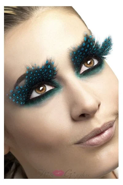 Large Aqua Dots Feather Eyelashes - Cosmetics or Party Supplies