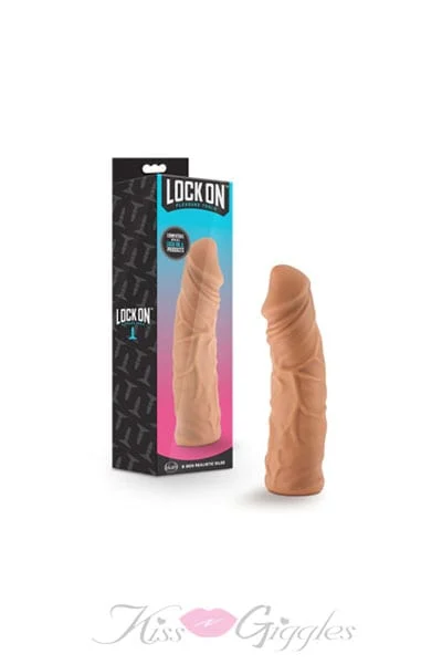 8 Inch Realistic Cock Lock On Dildo - Lock On attachment - Mocha