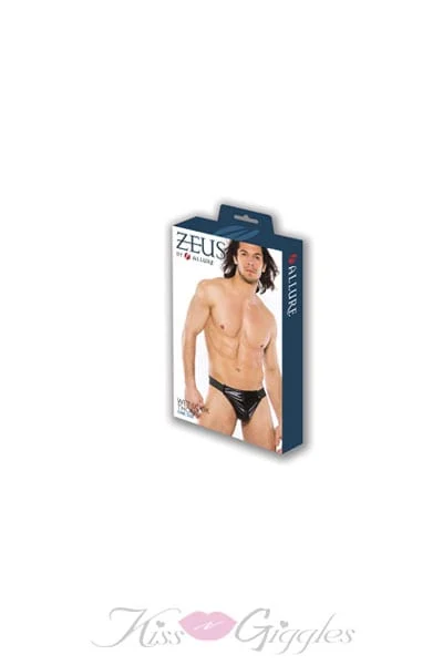 Men sexy wet look thong with elastic waist and back - one size