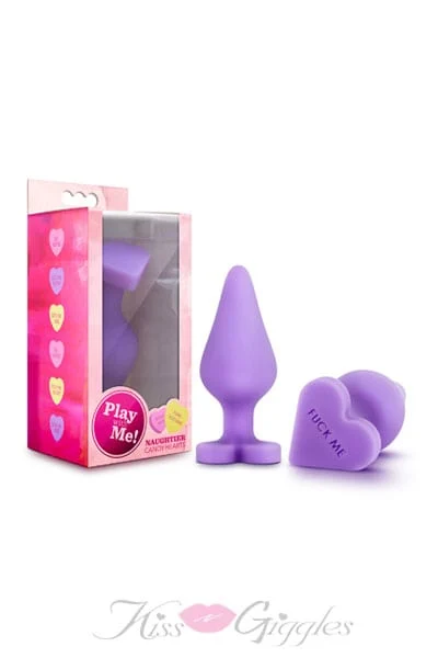 Purple Silicone Butt Plug with Heart-Shaped Base & Fuck Me Message