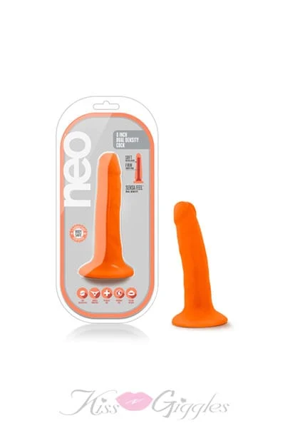 5.5 Inch Dual Density Cock, Harness Compatible, Anal Safe- Neon Orange